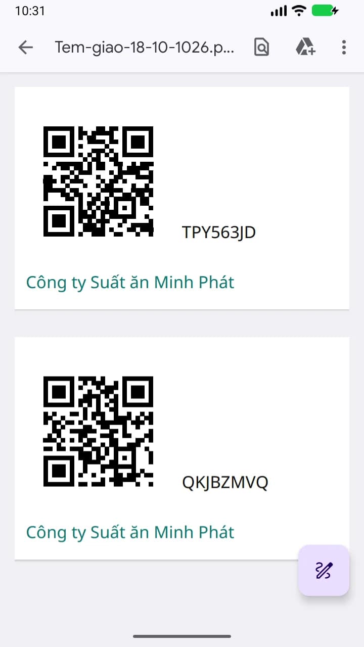 Màn hình trợ lý AI trong app VNCX Doanh nghiệp — tệp PDF tem QR để in (dữ liệu mẫu)